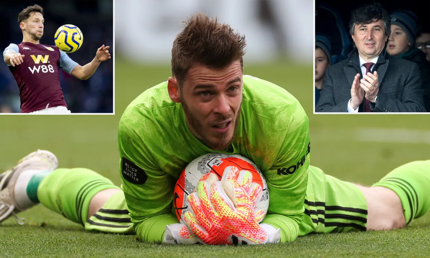 Danny Drinkwater, David de Gea, and Gino Pozzo. Composite: Getty/Alamy/NMC pool