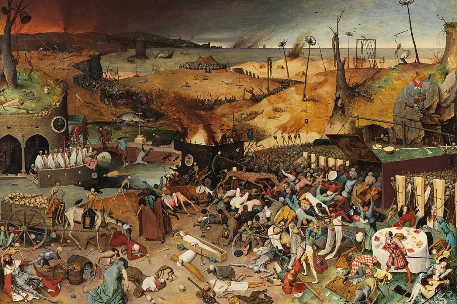 Hollandalı ressam Pieter Bruegel  "Ölümün Zaferi" adlı yağlı boya tablosunda, Ortaçağ Avrupa'sını kasıp kavuran veba salgını sonrası yaşanan toplumsal kargaşaları resmetmişti (Wikipedia)

