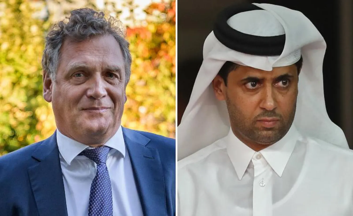 القطري ناصر الخليفي (يمين) وجيروم فالك (أ.ف.ب)