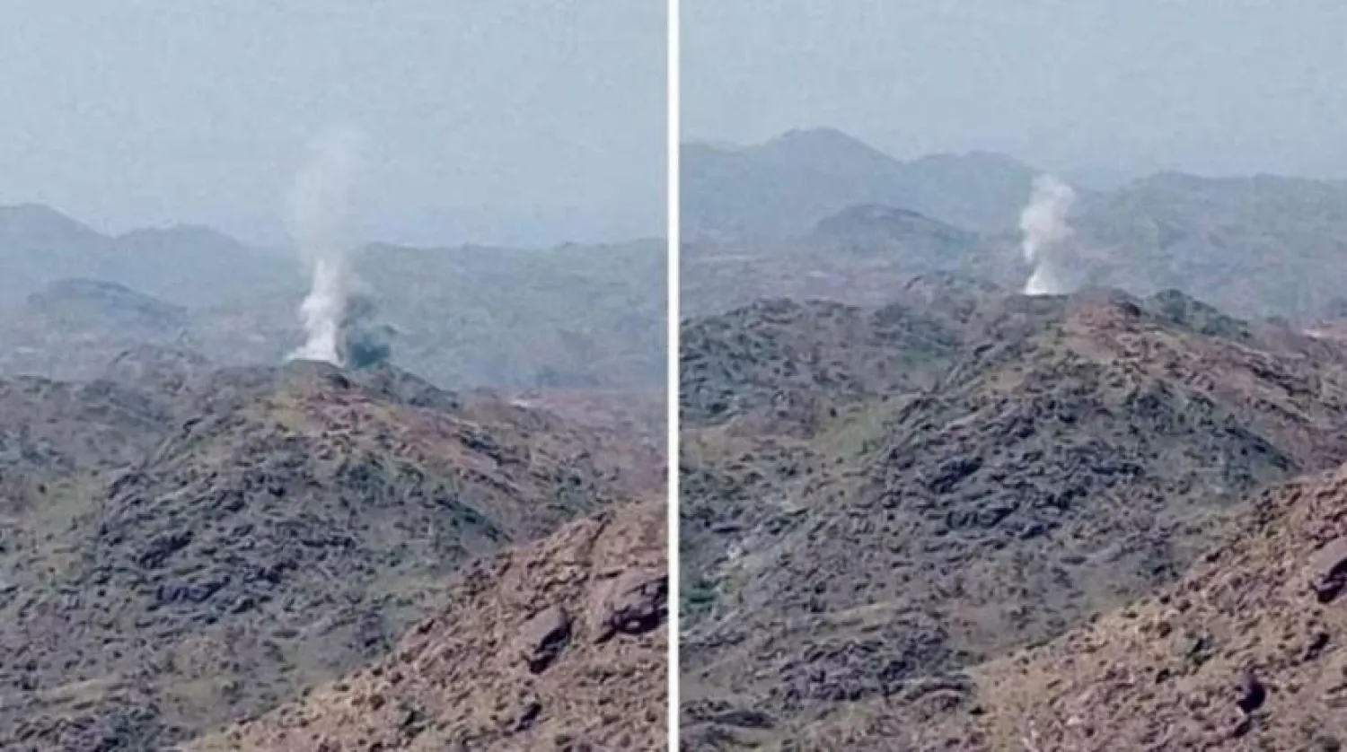 Yemen ordusu tarafından dağıtılan fotoğrafta Taiz’deki milis alanları hedef alınıyor