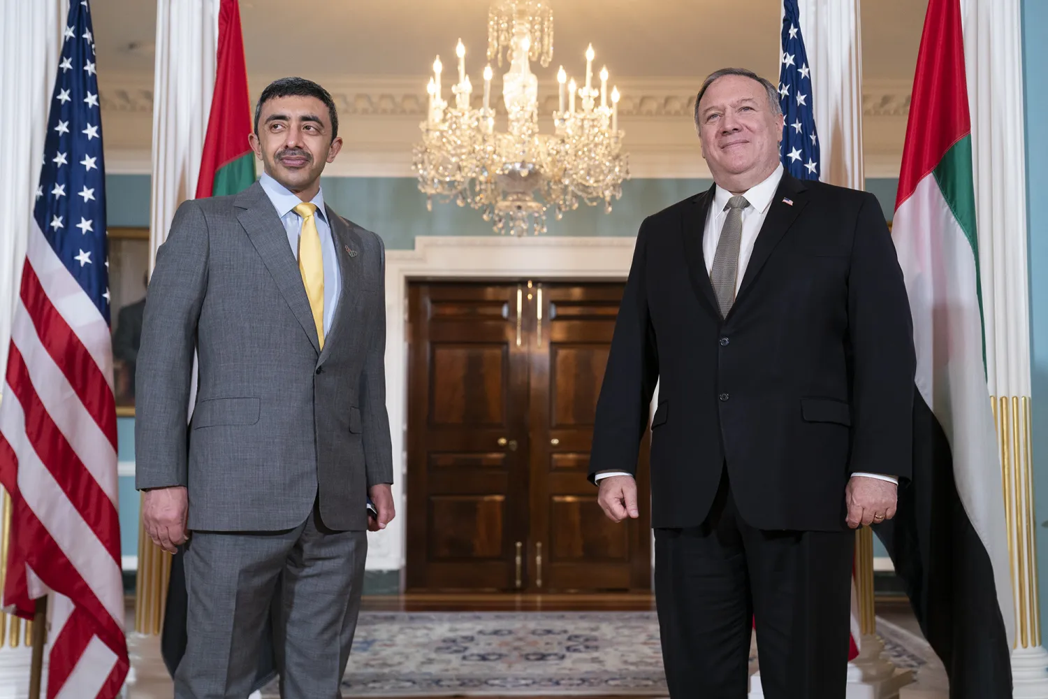 UAE’s Minister of Foreign Affairs and International Cooperation, Sheikh Abdullah bin Zayed Al Nahyan, and US Secretary of State Mike Pompeo. WAM