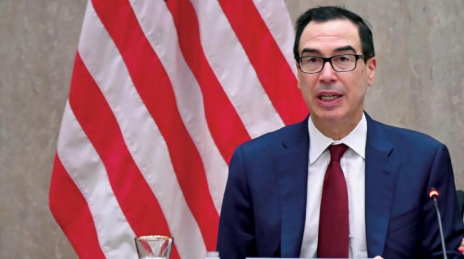 ABD Hazine Bakanı Steven Mnuchin Pazartesi günü Dışişleri Bakanlığı merkezindeyken (AP)