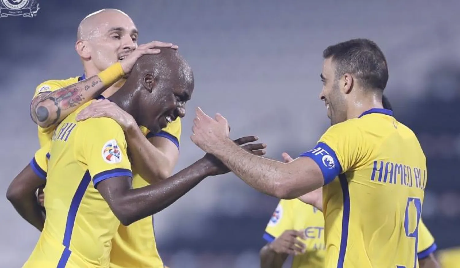 فرحة لاعبي فريق النصر بالهدف الأول في شباك سيباهان الإيراني (المركز الإعلامي بنادي النصر)