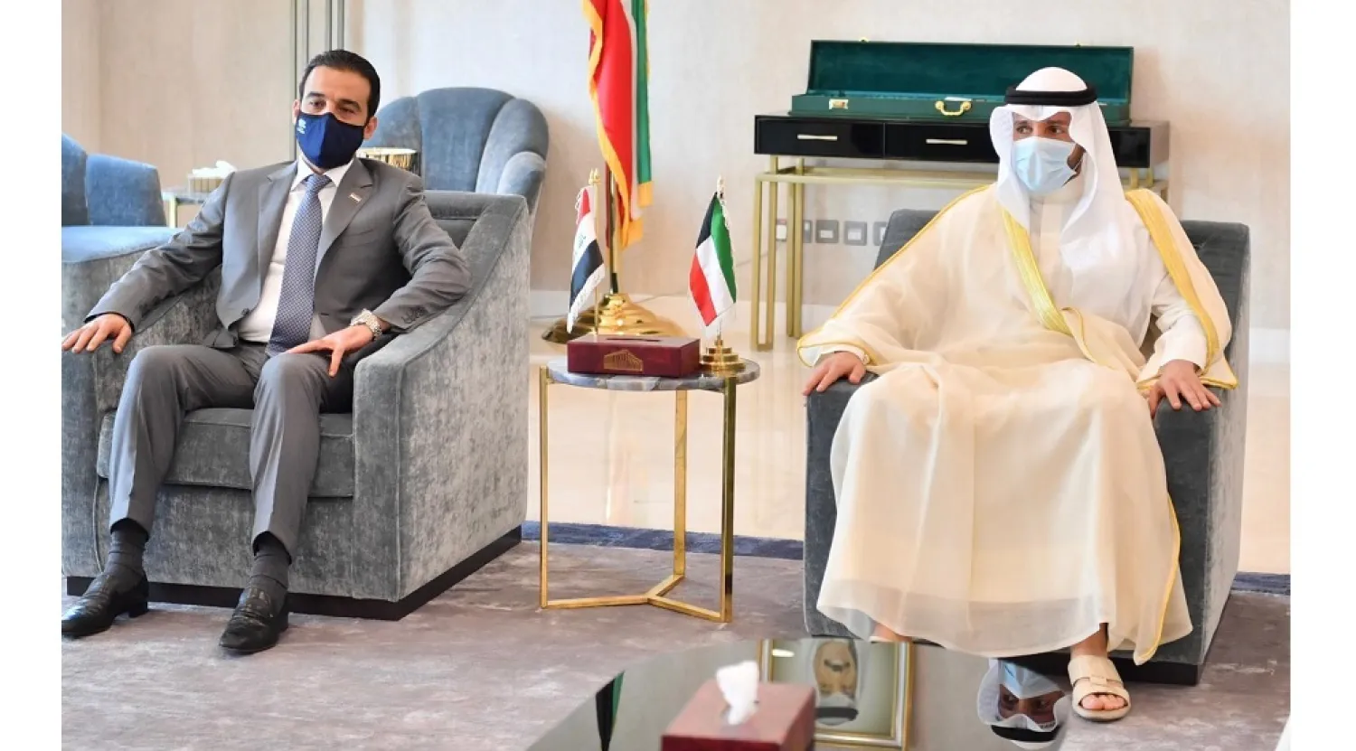 Kuwait's National Assembly Speaker Marzouq Al-Ghanim and his Iraqi Counterpart Mohammad Al-Halbousi. KUNA