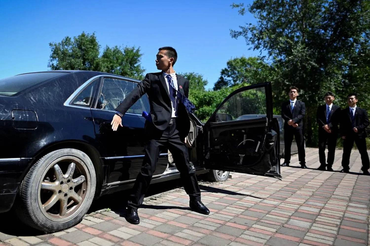 A group of trainees attending a training session at the Genghis Security Academy in Tianjin, China, on Sept 8, 2020. (AFP)
