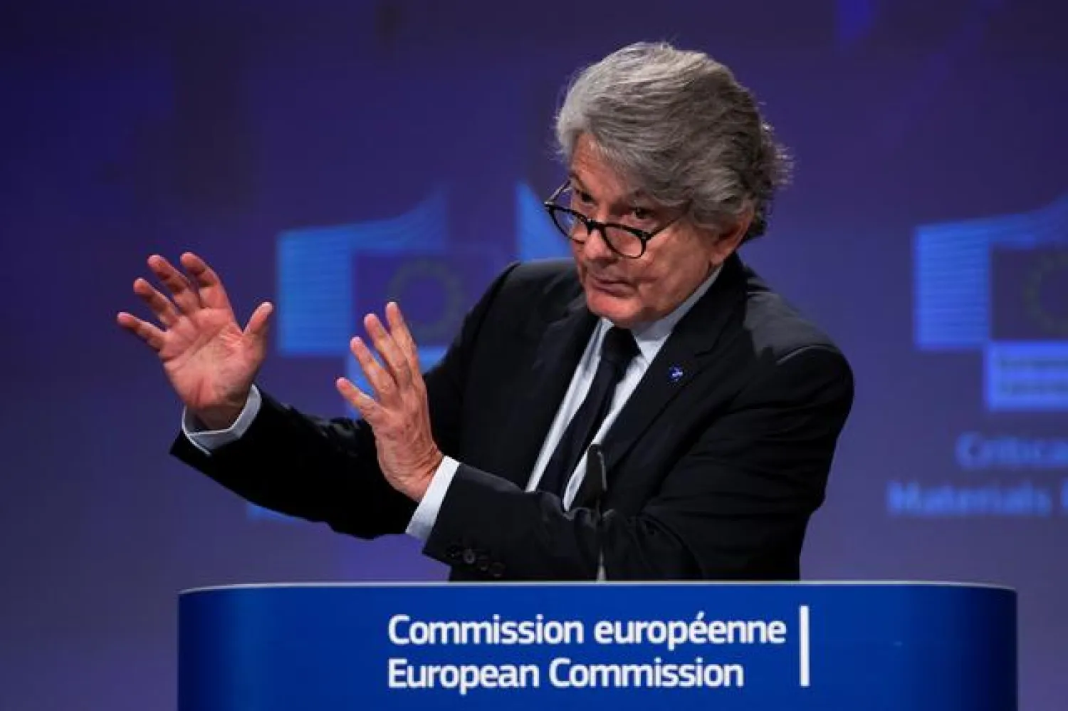 FILE PHOTO: European Union Internal Market Commissioner Thierry Breton talks to journalists during an online news conference at the EU headquarters in Brussels, Belgium September 3, 2020. Francisco Seco/Pool via REUTERS
