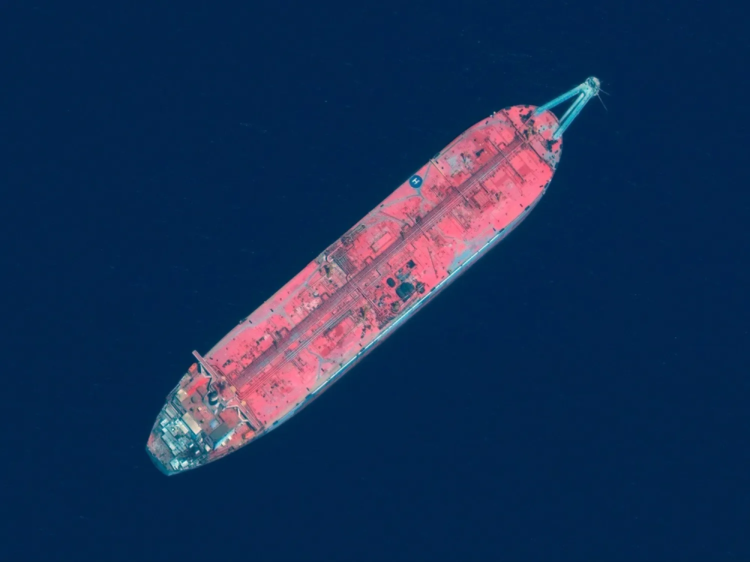 This satellite image provided by Manar Technologies taken June 17, 2020, shows the FSO Safer tanker moored off Ras Issa port, in Yemen. (AP)