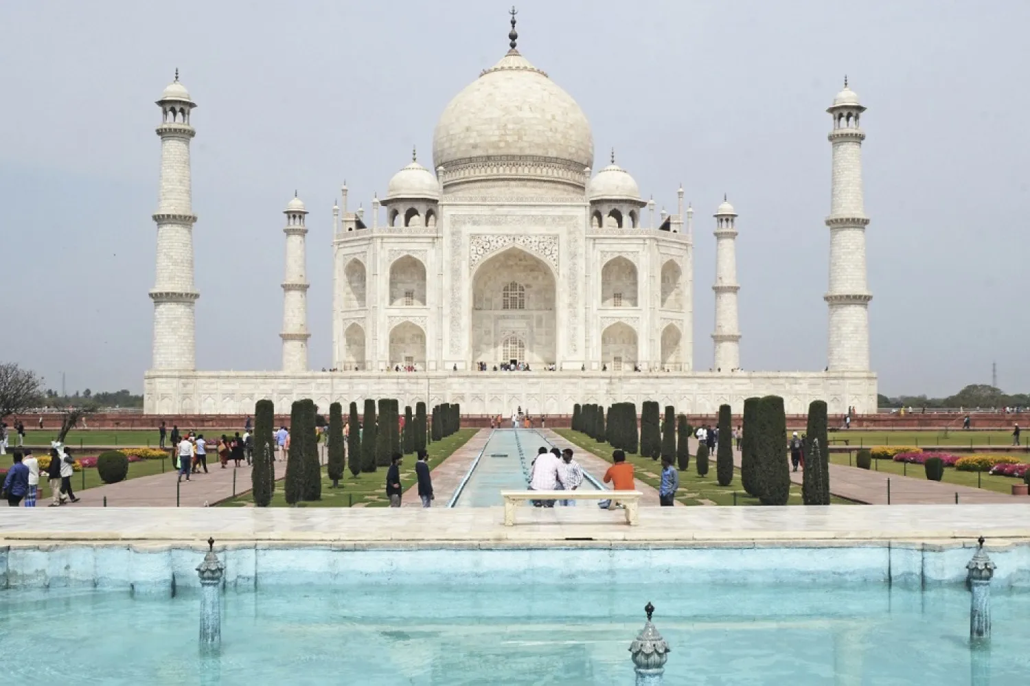 A low number of tourists are seen at Taj Mahal amid concerns over the spread of the COVID-19 novel coronavirus, in Agra on March 16, 2020. (AFP)