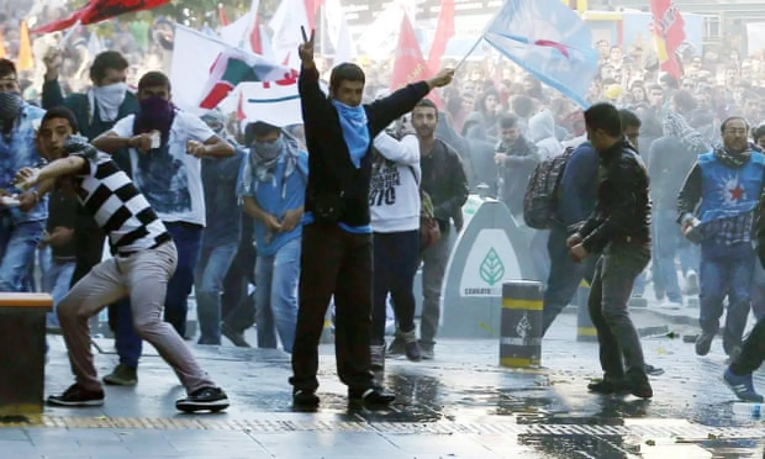 Protesters during a demonstration in Ankara in October 2014 against attacks launched by ISIS militants targeting the Syrian city of Kobane. Photograph: Adem Altan/AFP/Getty Images
