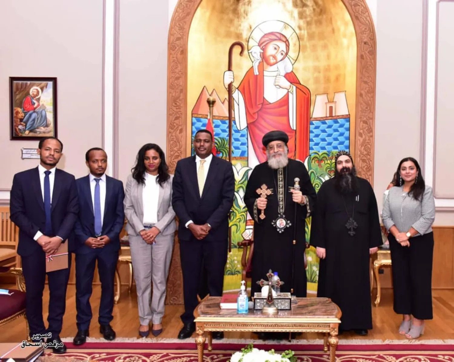 Coptic Orthodox Pope Tawadros II with Ethiopia’s new ambassador in Cairo, Markos Tekle (Spokesperson of the Coptic Church)
