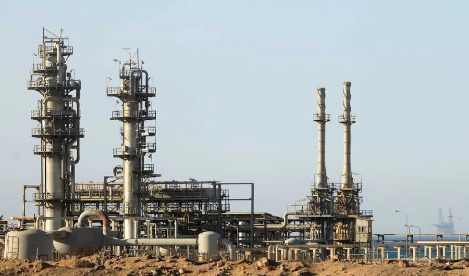 A view of a gas plant seen from the desert road of Suez outside Cairo, Egypt September 1, 2020. Reuters