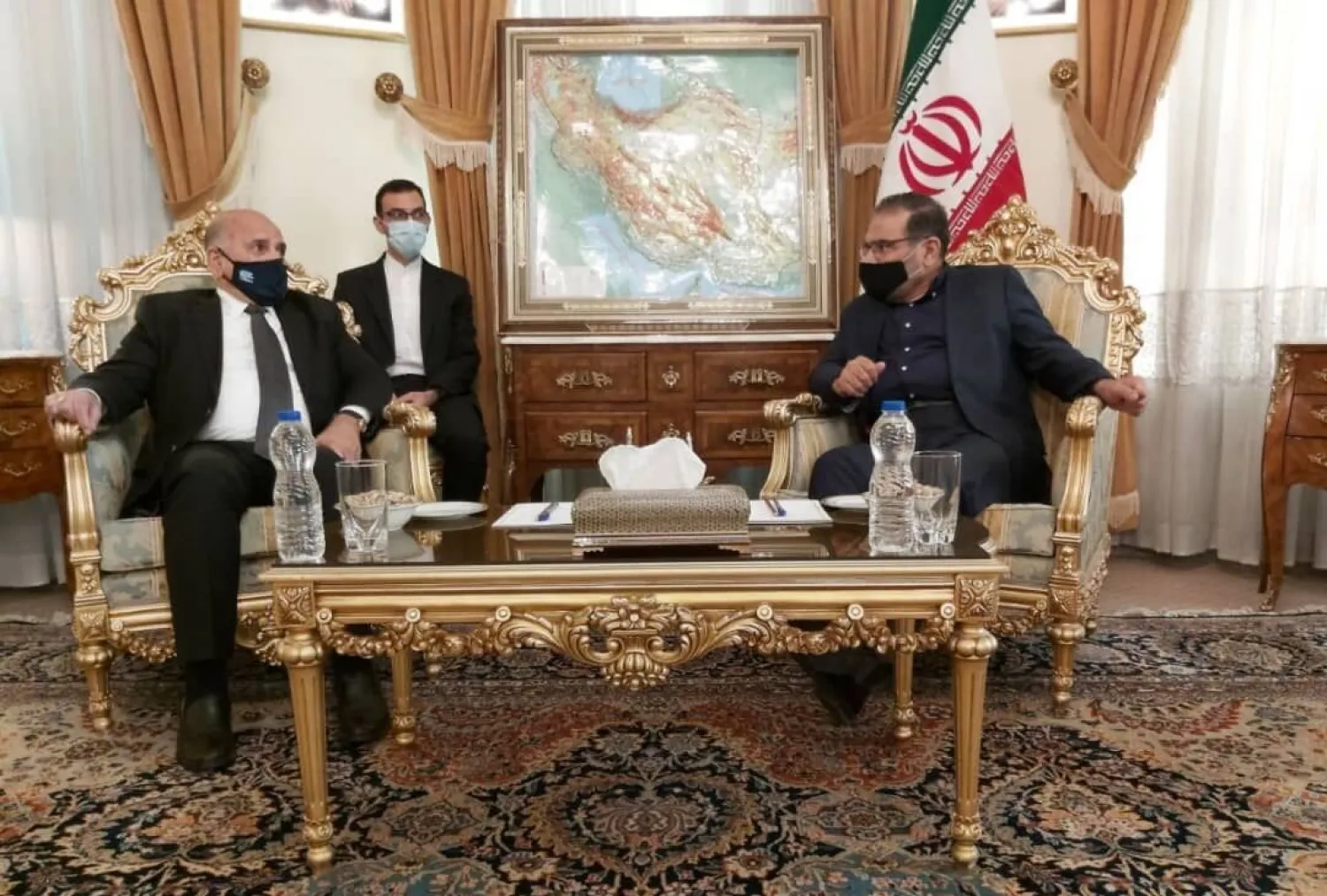 Iraqi Foreign Minister Fouad Hussein meets Secretary of Iran's Supreme National Security Council (SNSC) Ali Shamkhani in Tehran.