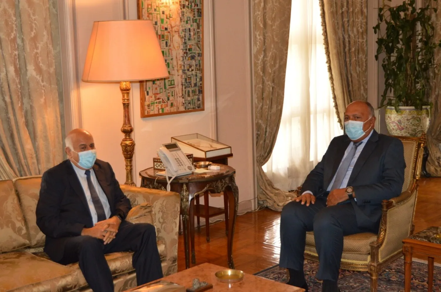 Egyptian Foreign Minister Sameh Shoukry and Fatah Secretary-General Jibril Rajoub. (Egyptian Foreign Ministry)