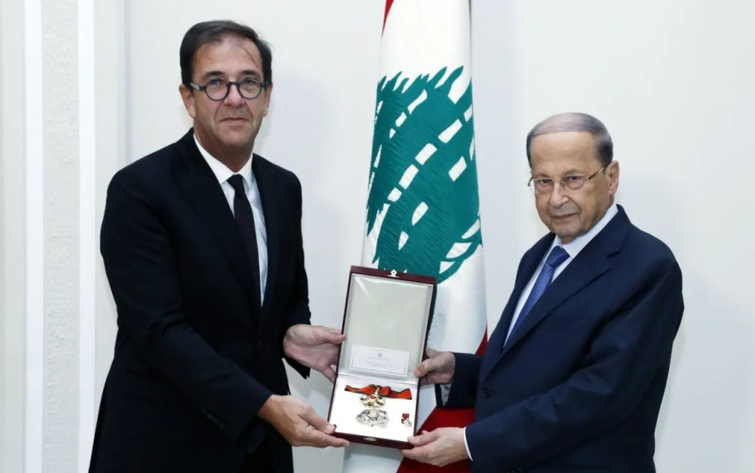 Lebanese President Michel Aoun meets with Monday with outgoing French Ambassador Bruno Foucher. (NNA)