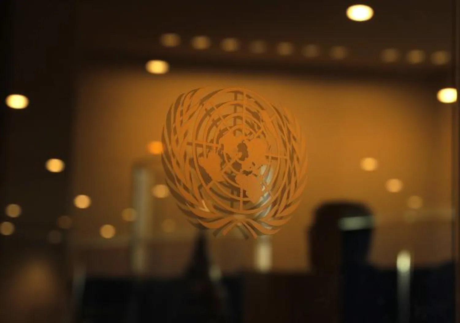 FILE PHOTO: The United Nations logo is seen at the 2019 United Nations Climate Action Summit at UN headquarters in New York, US, September 23, 2019. REUTERS/Lucas Jackson