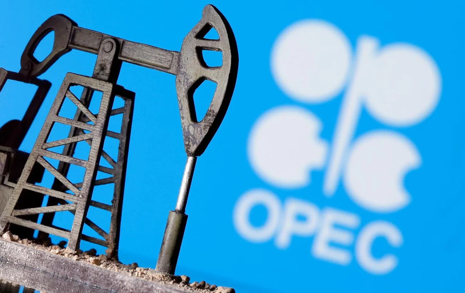 FILE PHOTO: A 3D printed oil pump jack is seen in front of displayed Opec logo in this illustration picture, April 14, 2020. REUTERS/Dado Ruvic/Illustration/File Photo