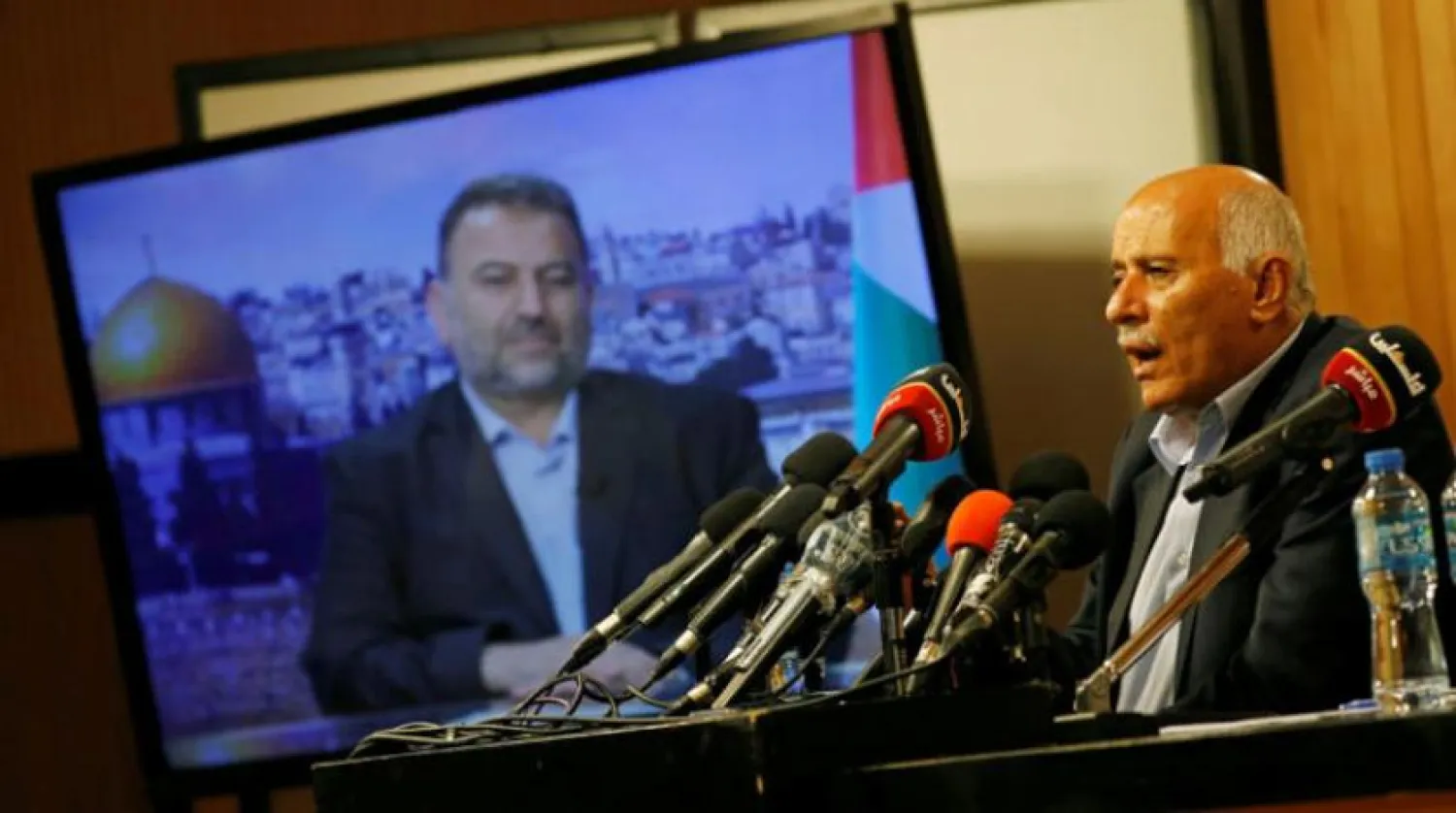 Fetih’ten Cibril er-Rucub ve Hamas’dan Salih el-Aruri, geçtiğimiz Temmuz ayında telekonferans aracılığıyla bir görüşme gerçekleştirdiler (Reuters)