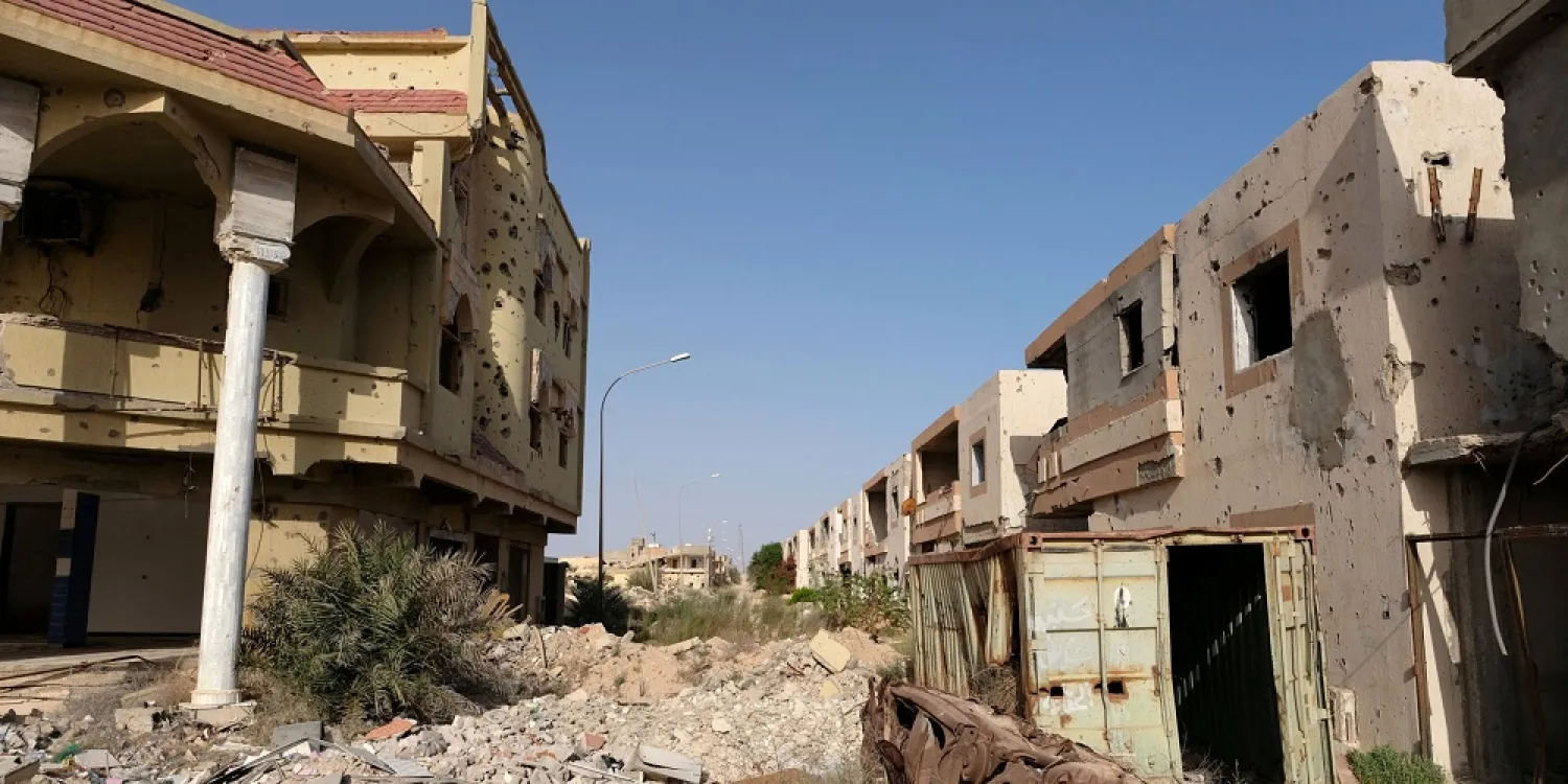 Buildings destroyed during past clashes in Libya's conflict are seen in Sirte, Libya, Aug. 18, 2020. (Reuters)