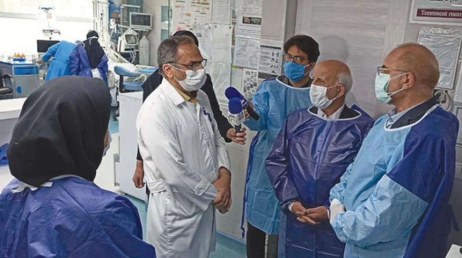 Photo published by the Iranian Parliament website from Ghalibaf’s tour in the Khomeini Hospital in Tehran on Monday.