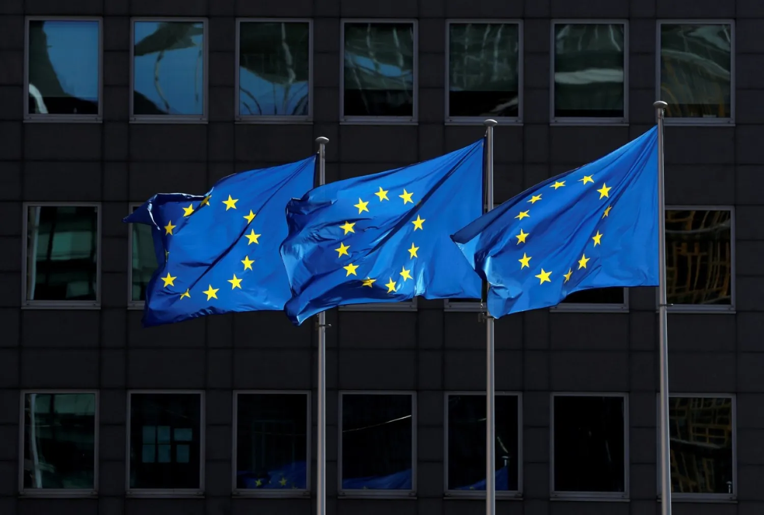 European Union flags flutter outside the European Commission headquarters in Brussels, Belgium, Aug. 21, 2020. (Reuters Photo)