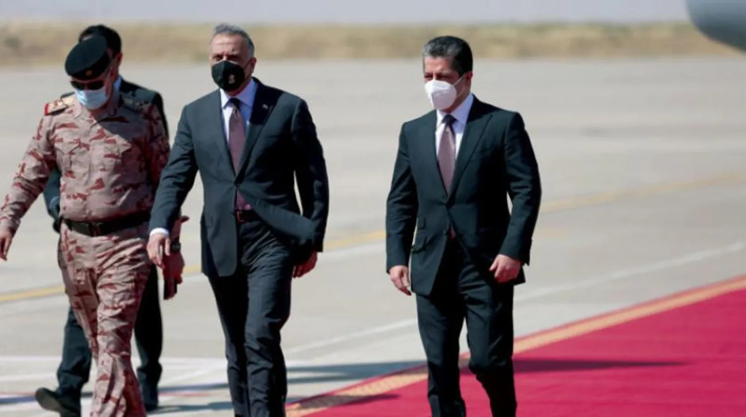 Irak Başbakanı Kazımi, geçtiğimiz ay düzenlediği ziyaret sırasında Irak Kürt Bölgesel Yönetimi (IKBY) Başbakanı ile bir araya geldi (AFP)