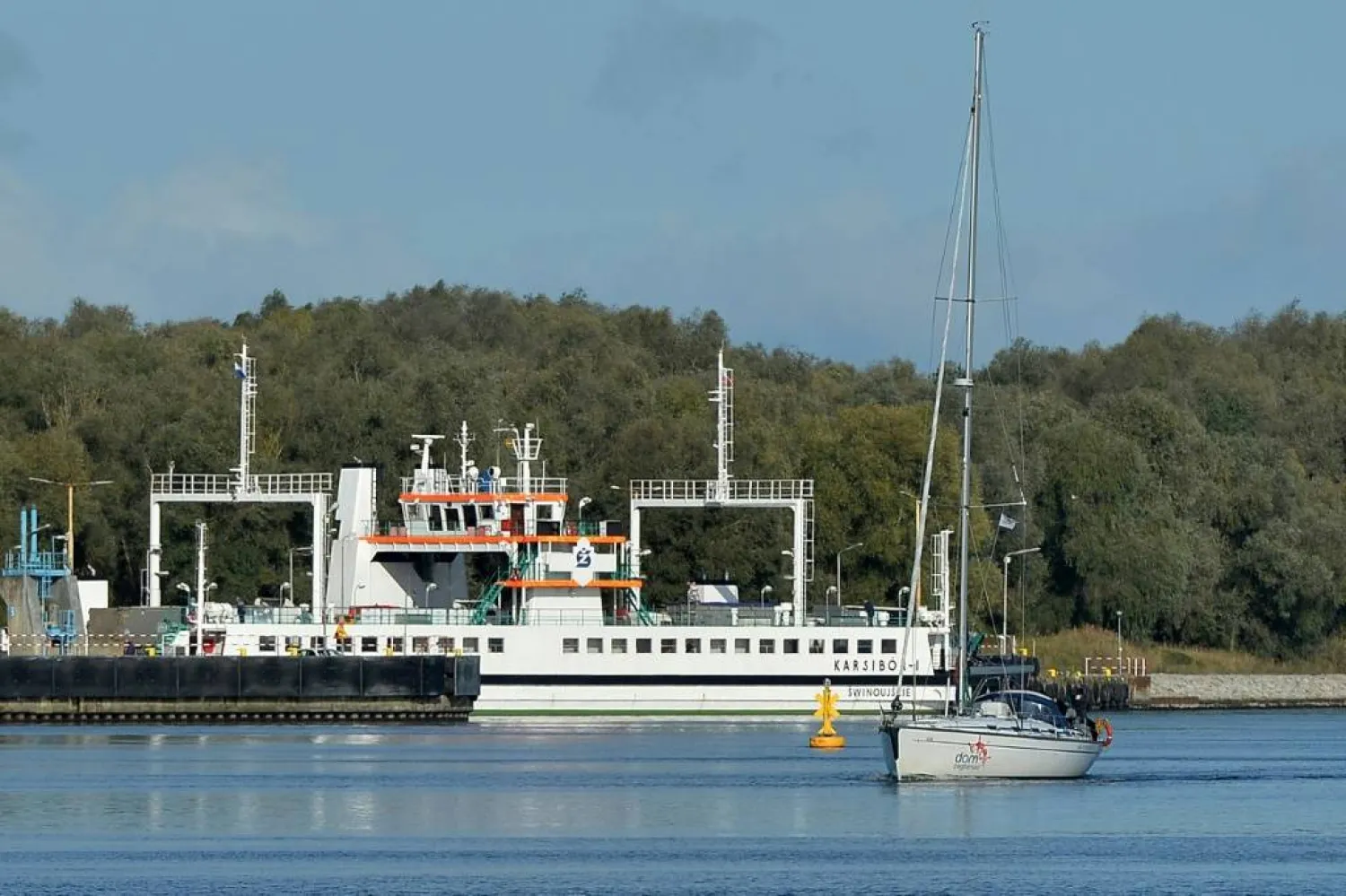 A buoy marks the site of a World War II bomb in the Piast Canal in Poland, on Oct 9, 2020. (AFP)