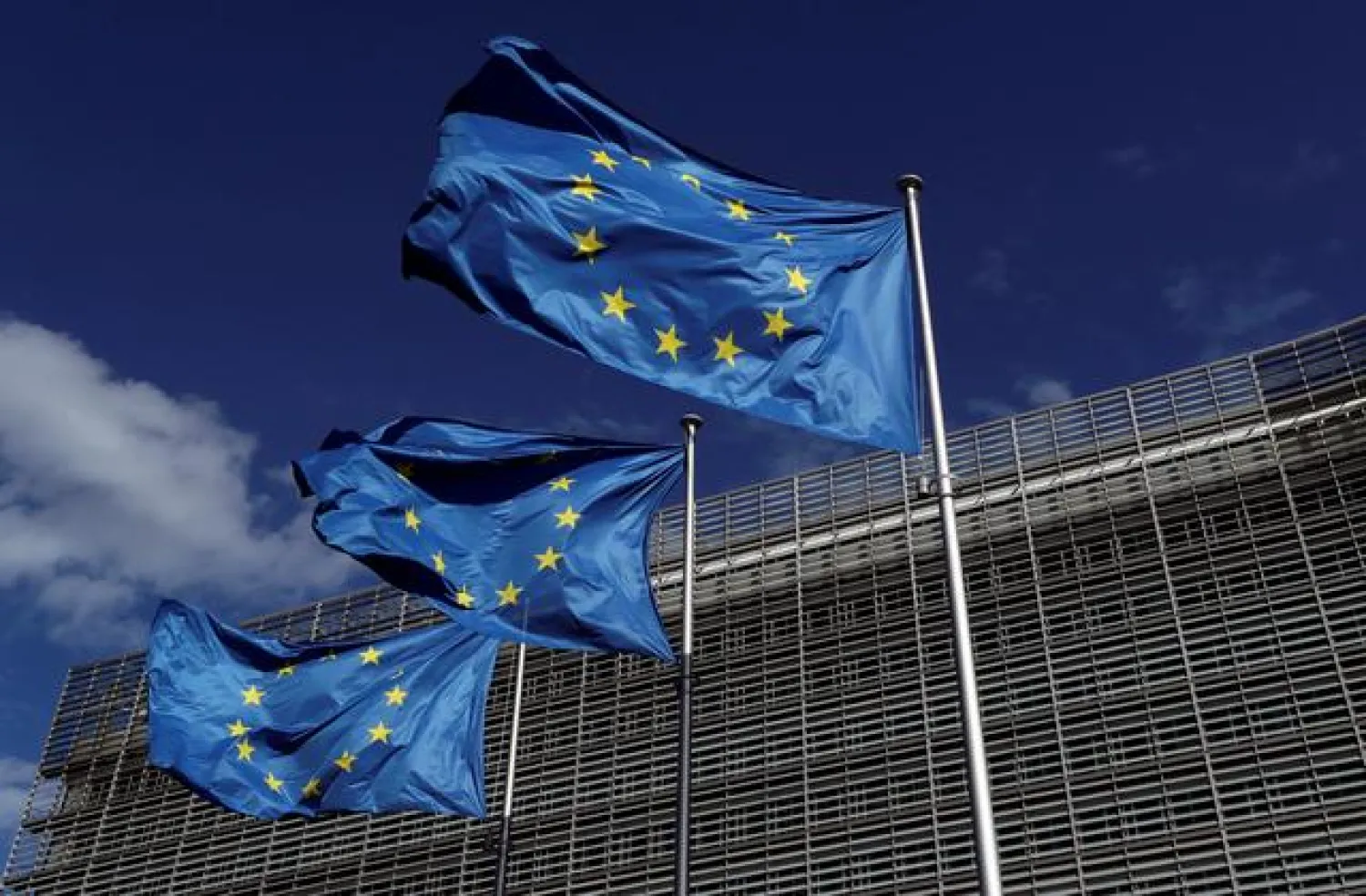 FILE PHOTO: European Union flags flutter outside the European Commission headquarters in Brussels, Belgium August 21, 2020. REUTERS/Yves Herman/File Photo