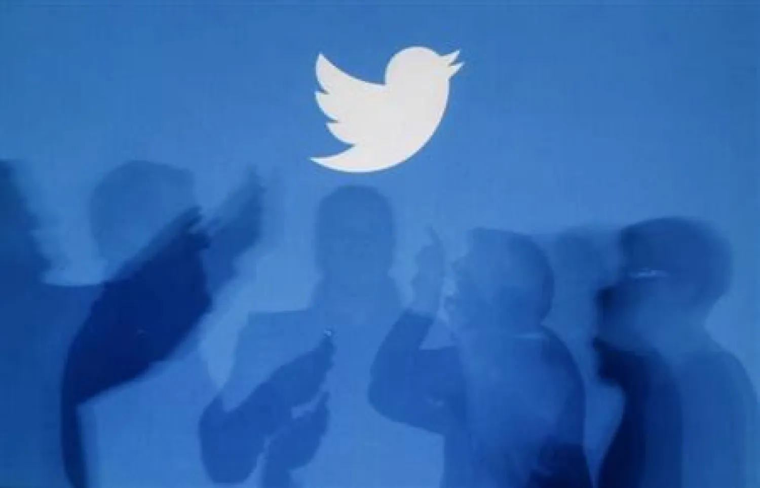The shadows of people holding mobile phones are cast onto a backdrop projected with the Twitter logo in this illustration picture taken in Warsaw September 27, 2013. REUTERS/Kacper Pempel

