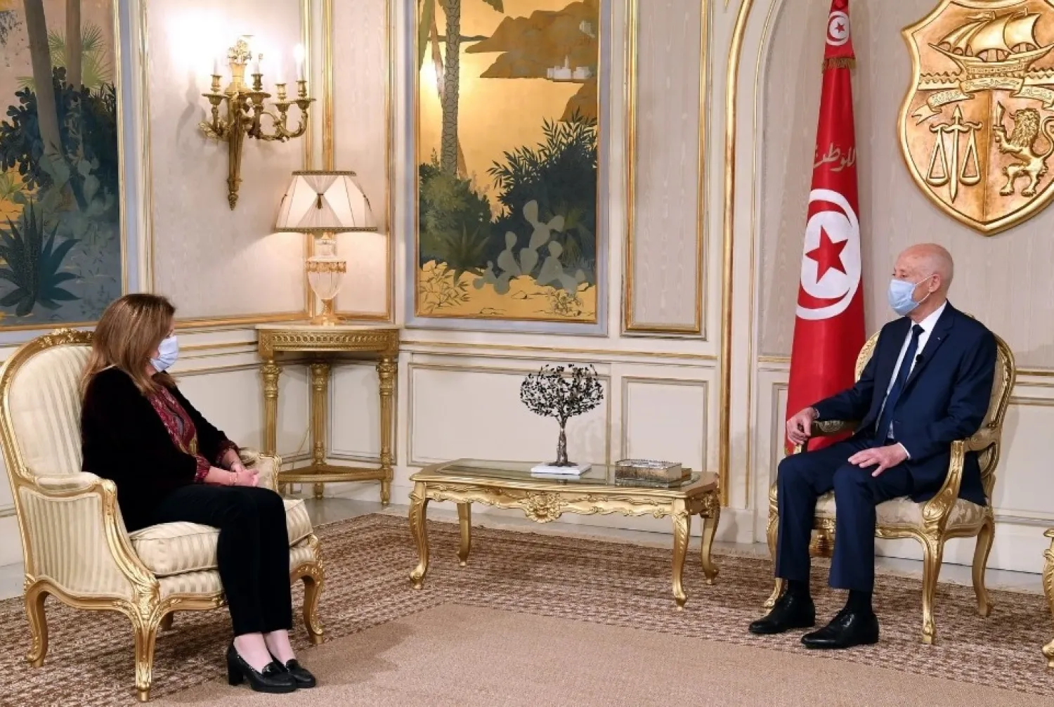 Acting Special Rep. of the Secretary-General for Libya Stephanie Williams met in Tunisia on Monday with President Kais Saeid. (Tunisian Presidency)