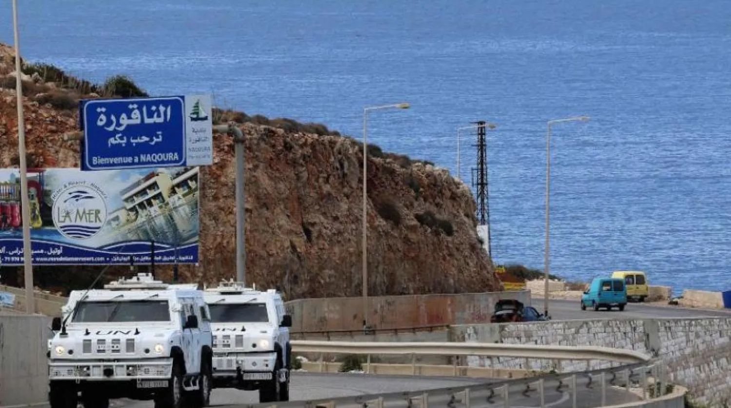 United Nations peacekeeping force (UNIFIL) vehicles patrol the coastal road to Naqoura, the southernmost Lebanese town by the border with Israel, on October 13, 2020. (Photo by Mahmoud ZAYYAT / AFP)