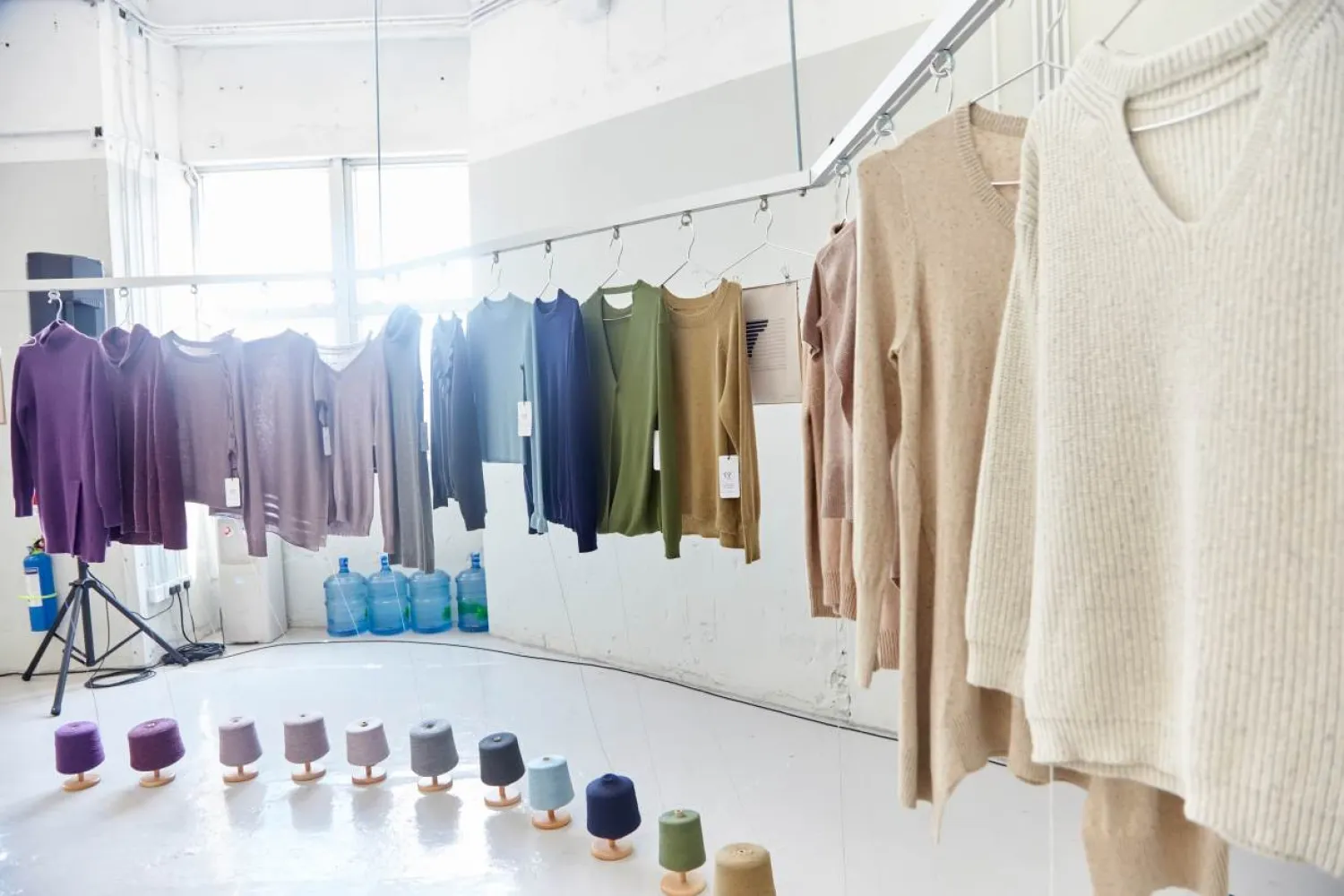 A view of a display of clothing made from yarn from recycled textiles at the Novetex Upcycling Factory in Hong Kong's Tai Po Industrial Estate, September 2018. Credit: Michael Law/Hong Kong Research Institute of Textiles and Apparel (HKRITA)
