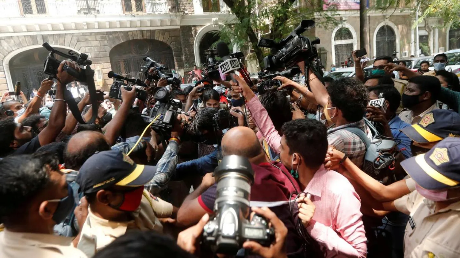 Rhea Chakraborty arriving for questioning at the Narcotics Control Bureau in Mumbai, part of the Indian government's Ministry of Home Affairs, on September 6, after the death of her partner, actor Sushant Singh Rajput. Reuters
