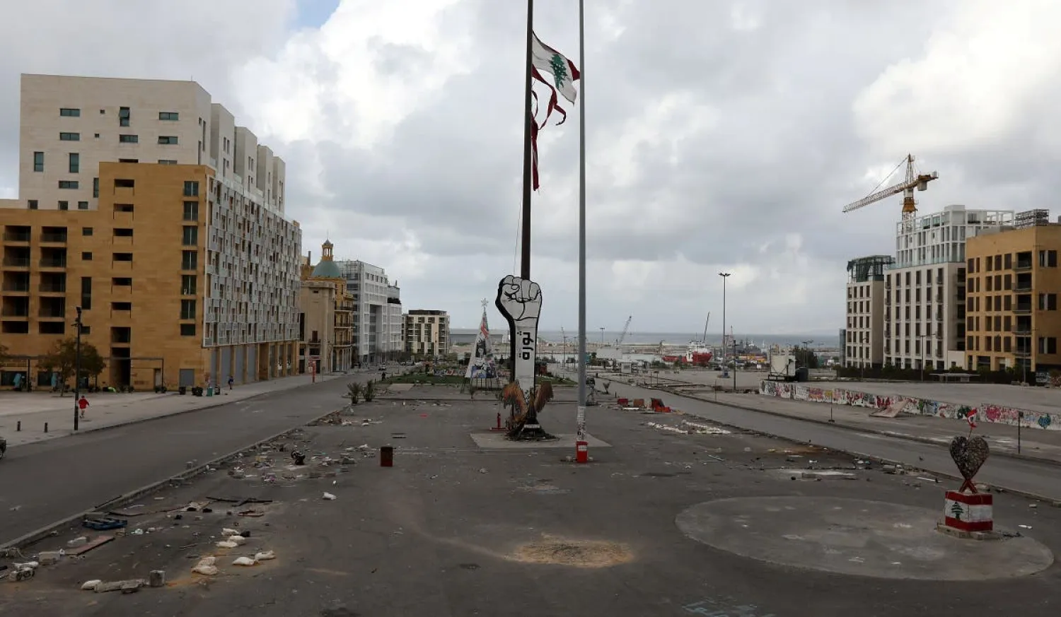 A general view shows an empty area around Martyrs’ Square after Lebanese security forces cleared away a protest camp and reopened roads in Beirut, Lebanon. (Reuters)

