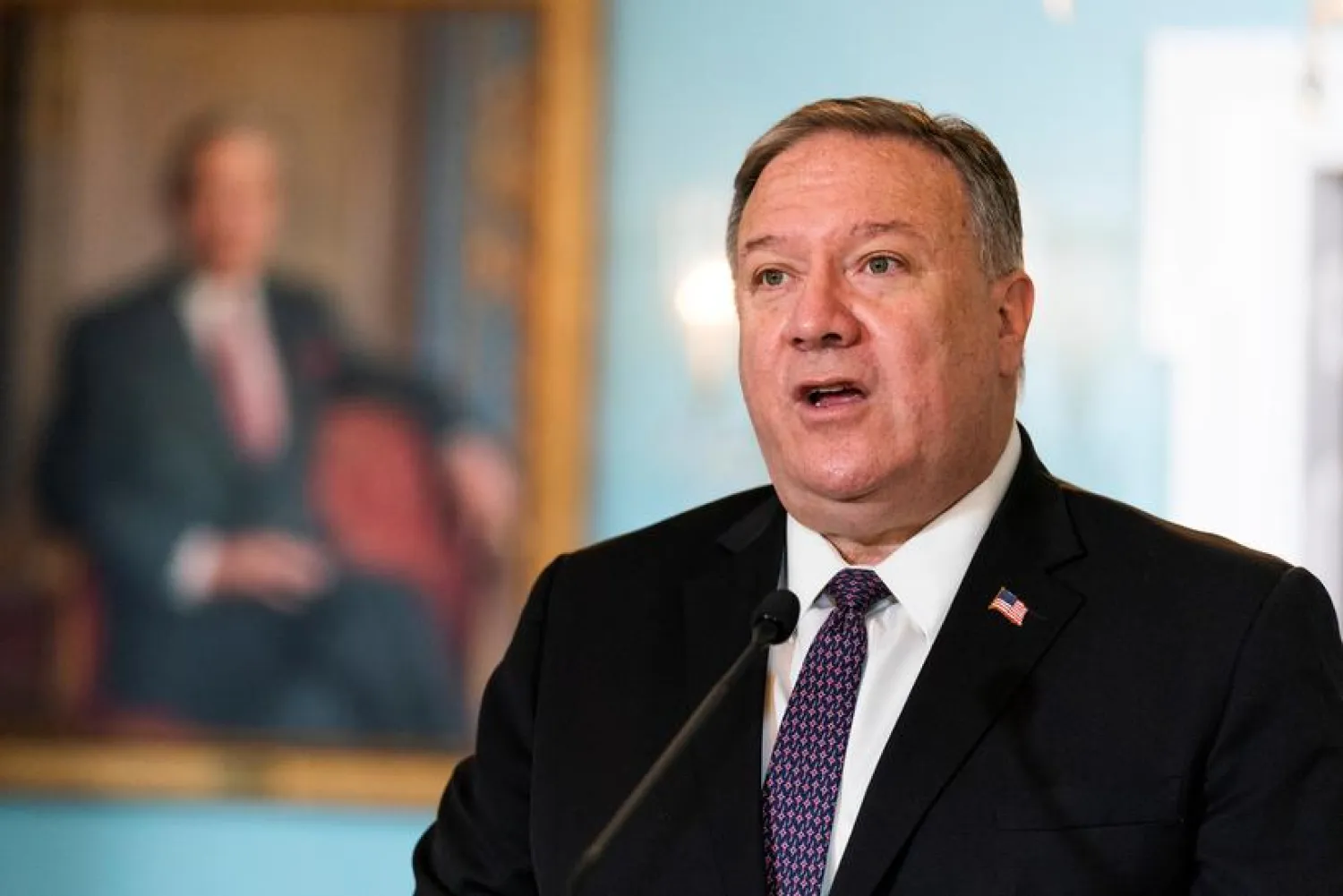 FILE PHOTO: US Secretary of State Mike Pompeo speaks during his meeting with Saudi Minister of Foreign Affairs Prince Faisal bin Farhan Al Saud at the State Department, in Washington, US, October 14, 2020. Manuel Balce Ceneta/Pool via REUTERS