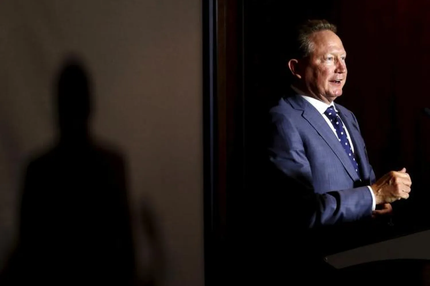 FILE PHOTO: Andrew Forrest, chairman of Fortescue Metals Group, speaks during a media conference in Sydney, Australia, July 28, 2015. REUTERS/David Gray