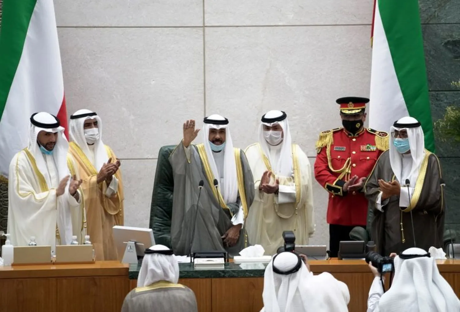 Kuwait's new Emir Nawaf al-Ahmad al-Sabah gestures as he attends a parliament session, in Kuwait City, Kuwait October 20, 2020. (Reuters)