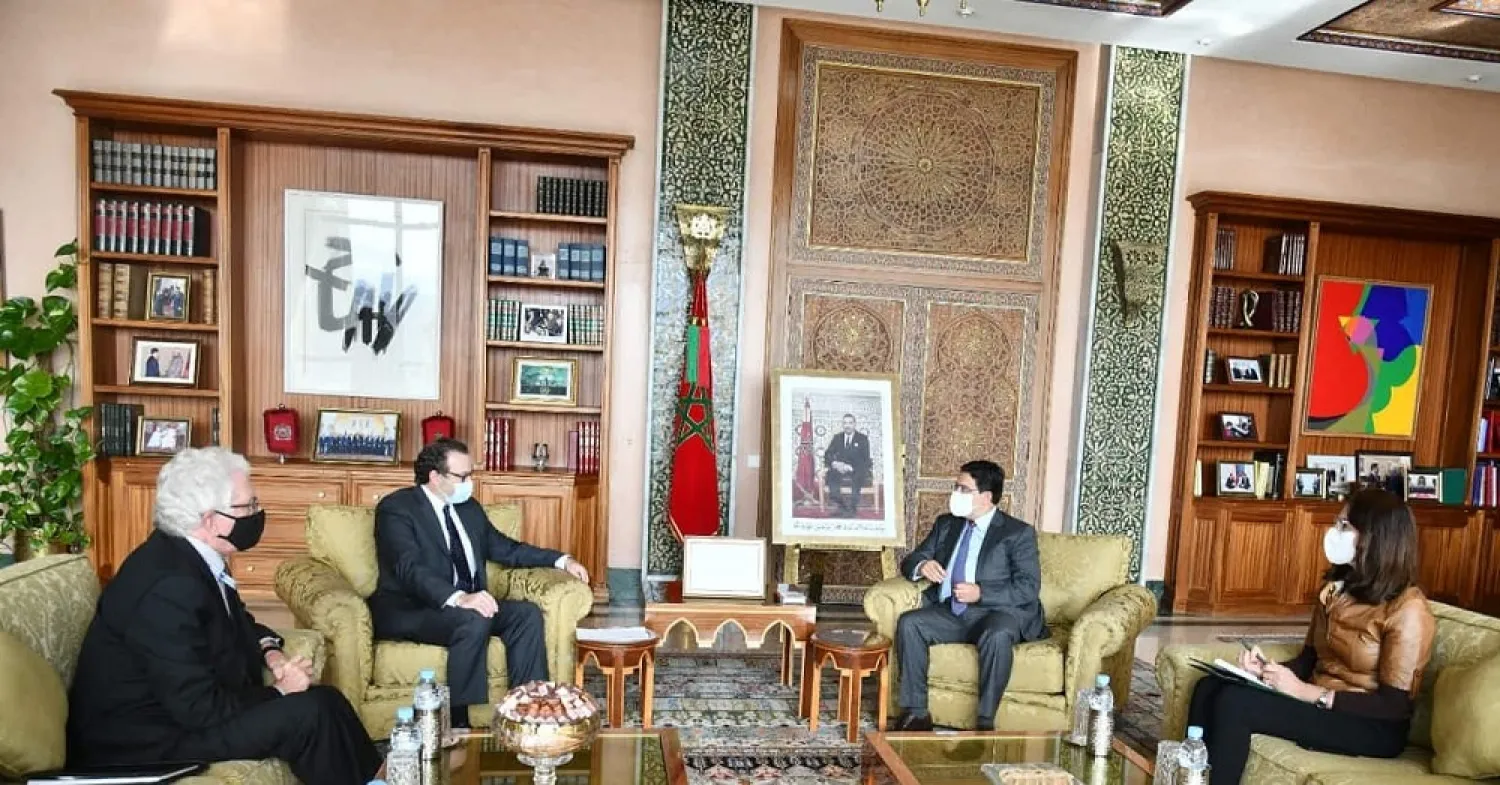 Morocco's foreign minister receives US Assistant Secretary of State for Near Eastern Affairs David Schenker on Monday. (Moroccan Foreign Ministry via Twitter)