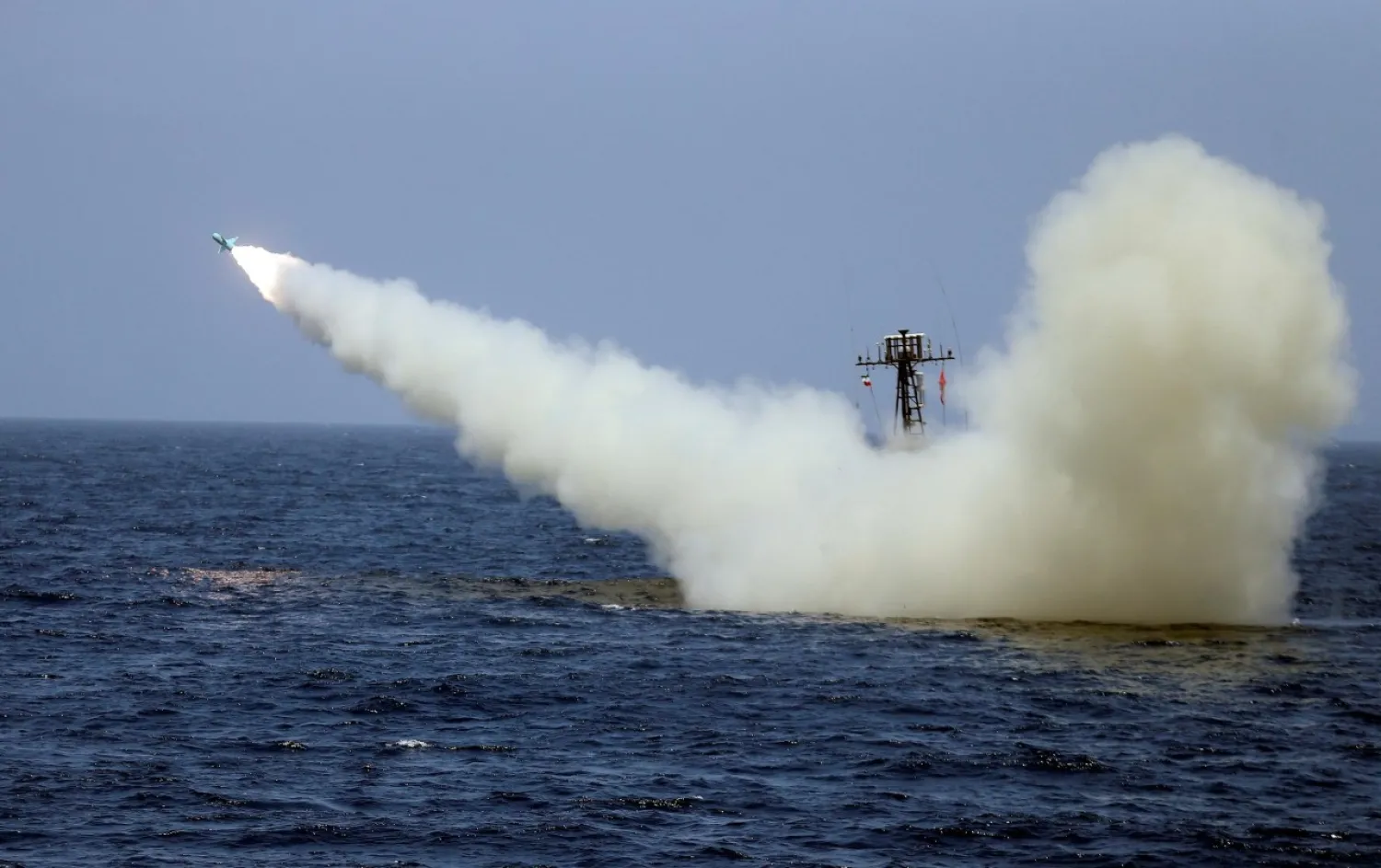 An Iranian locally made cruise missile is fired during war games in the northern Indian Ocean and near the entrance to the Gulf, Iran June 17, 2020. Picture taken June 17, 2020. WANA (West Asia News Agency) via REUTERS