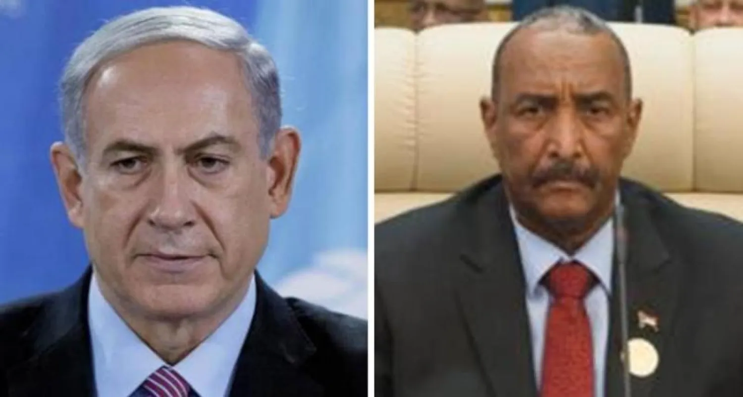 رئيس مجلس السيادة السوداني الفريق أول عبد الفتاح البرهان ورئيس الوزراء الإسرائيلي بنيامين نتنياهو (الشرق الأوسط)