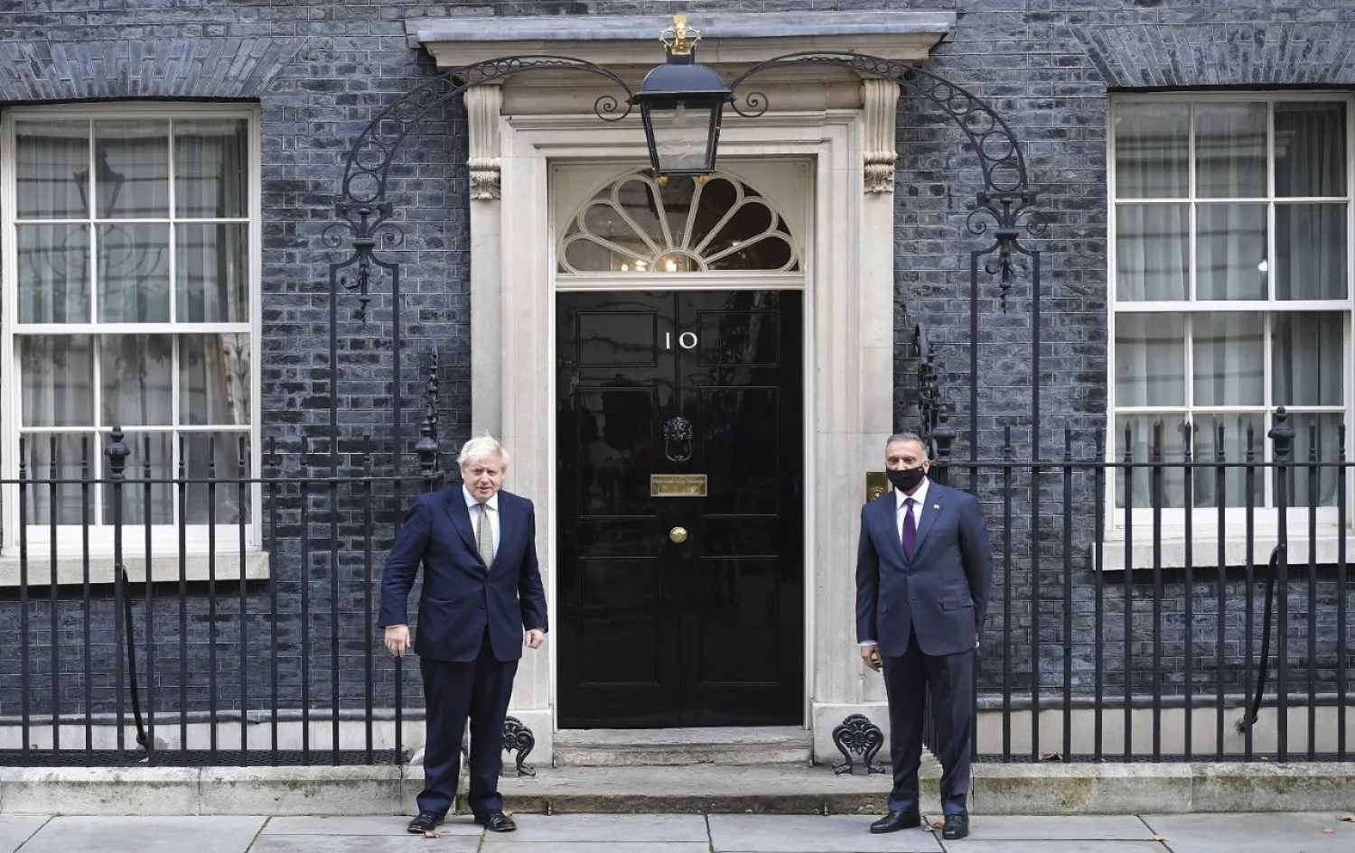 UK Prime Minister Boris Johnson (L) receives Iraqi Prime Minister Mustafa Kadhimi prior to their meeting at 10 Downing Street. AFP