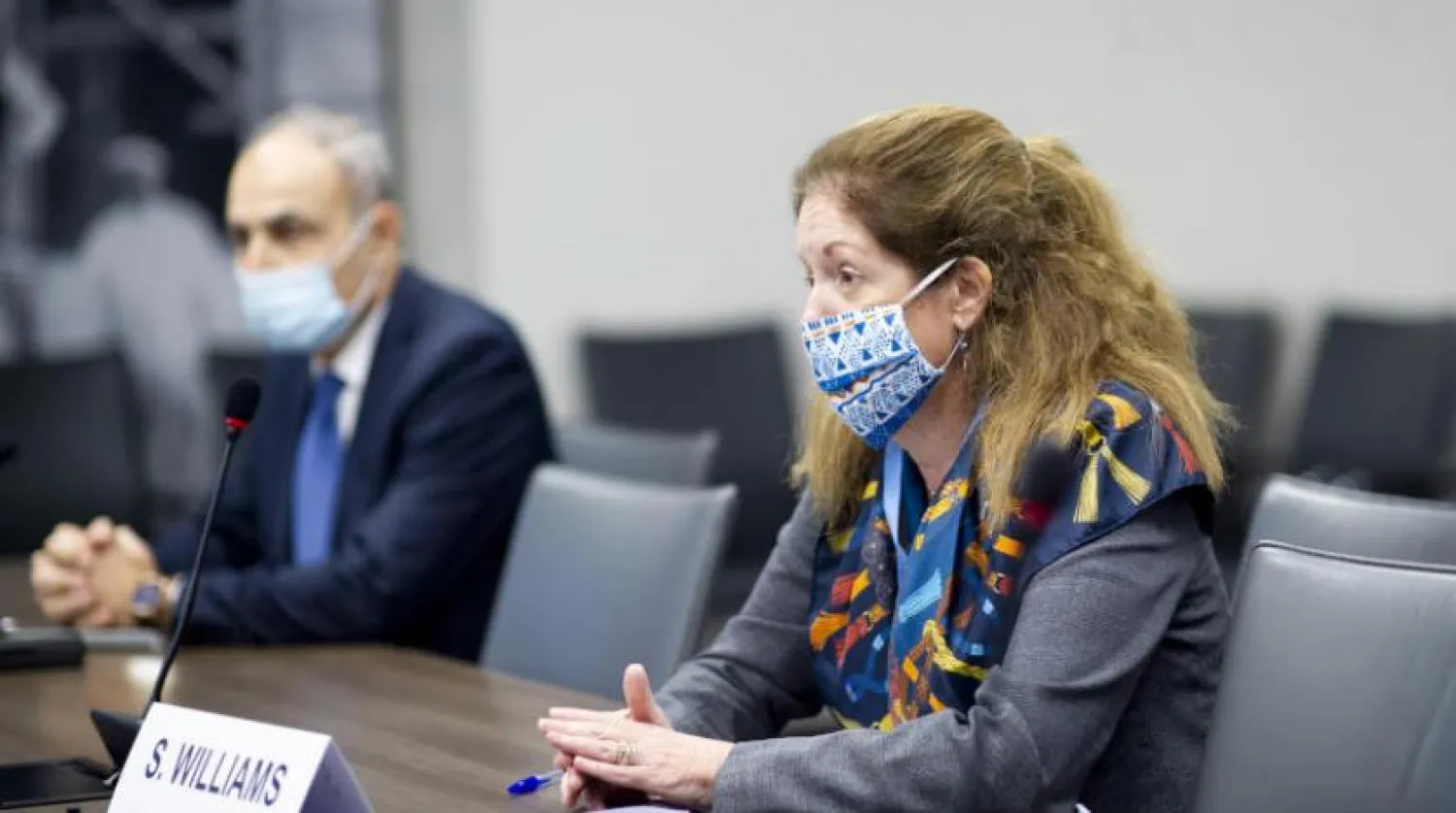 22 October 2020, Switzerland, Geneva: Deputy Special Representative of the UN Secretary-General for Political Affairs in Libya Stephanie Williams (R) attends the fourth round of the 5+5 Libyan Joint Military Commission talks. Photo: Violaine Martin/UN Geneva/dpa