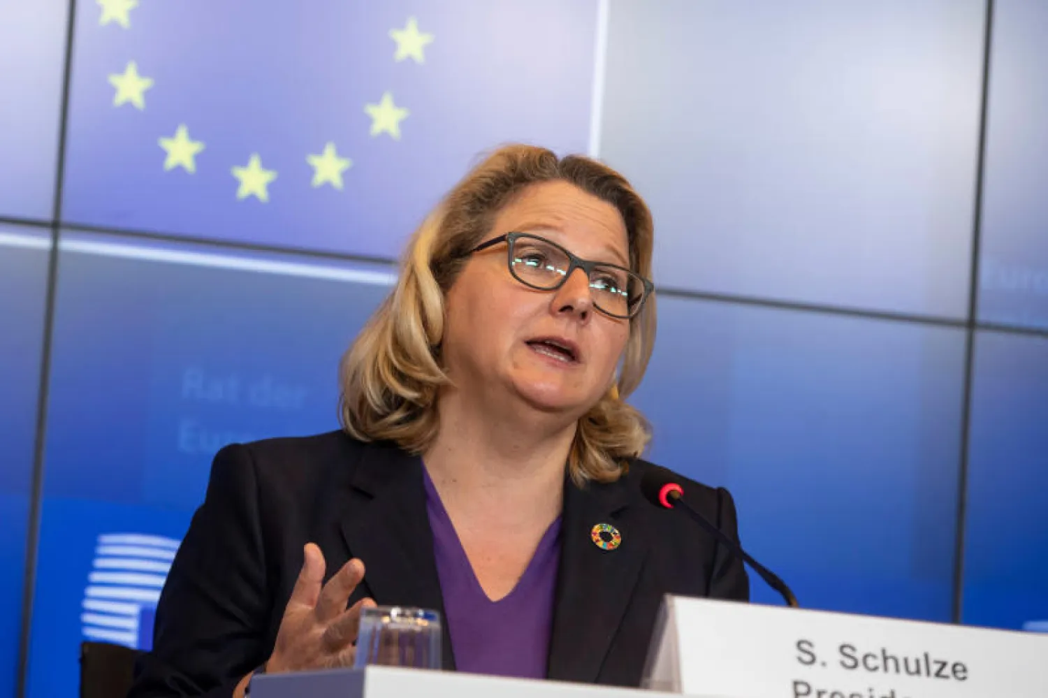 وزيرة البيئة الألمانية سفينيا شولتس تتحدث في الاجتماع الأوروبي (د.ب.أ)