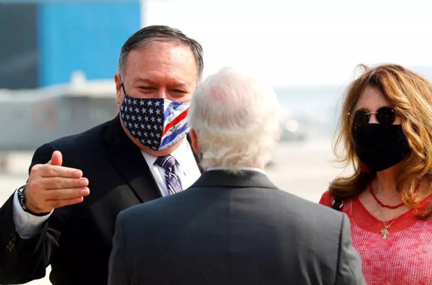 US Secretary of State Mike Pompeo and his wife are welcomed in New Delhi by US Ambassador Kenneth Juster. (AP)