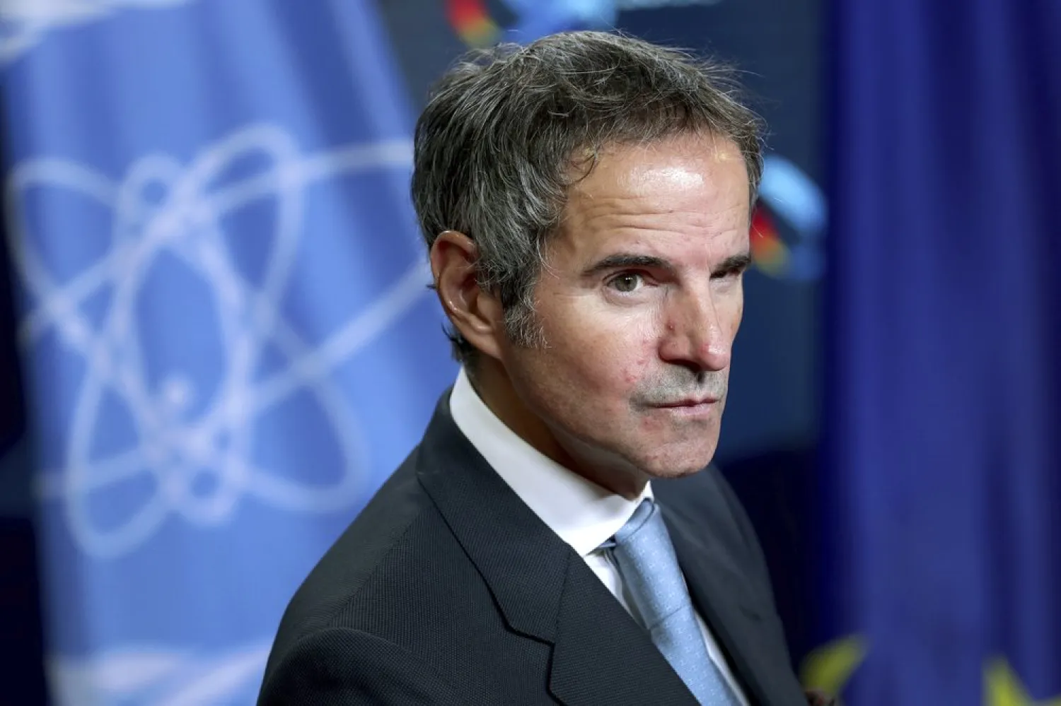 IAEA Director General Rafael Mariano Grossi attends a joint press conference as part of a meeting with German Foreign Minister Heiko Maas in Berlin, Germany, Oct. 26, 2020. (AP)