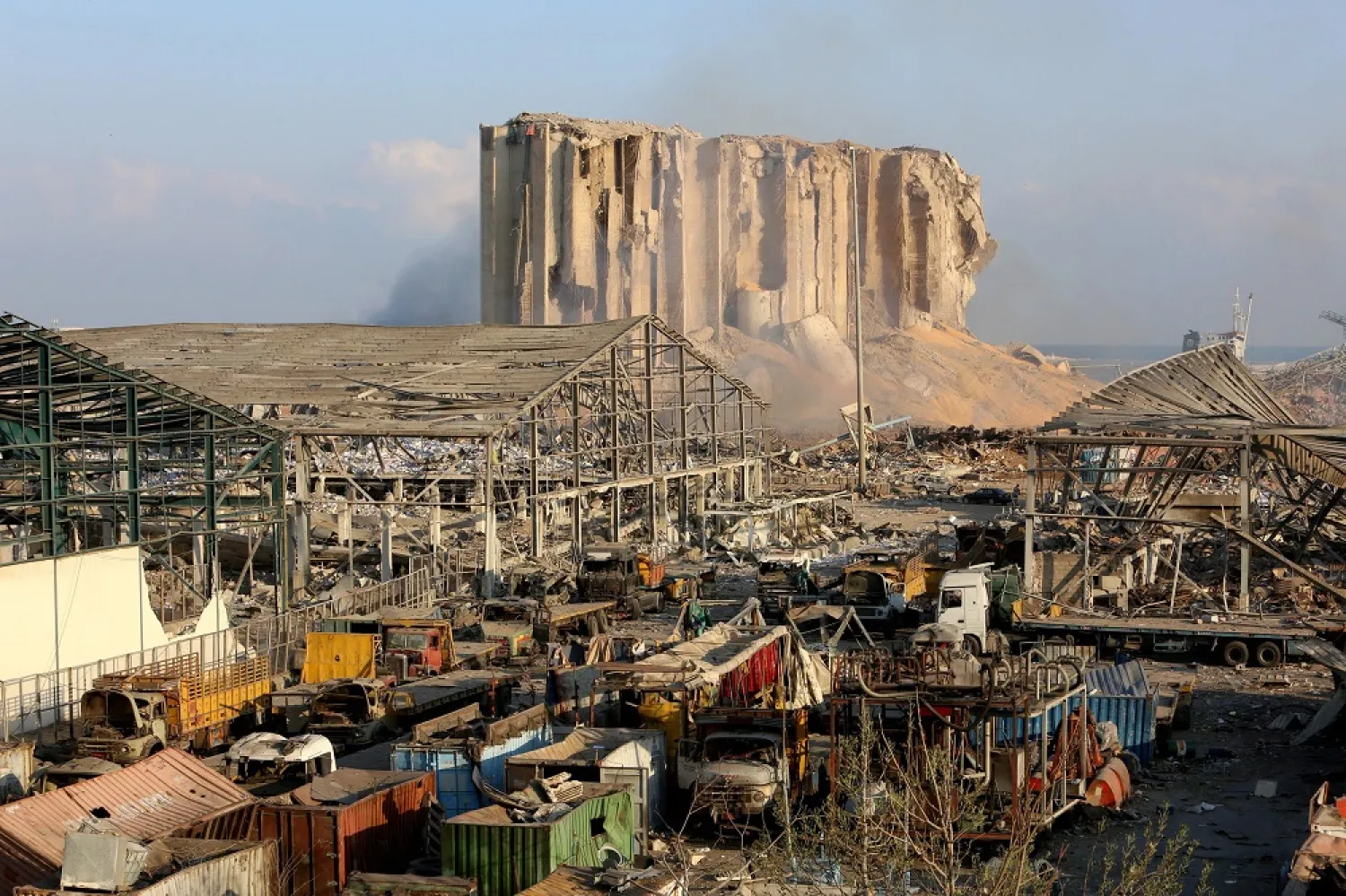 A view shows the grain silo that was damaged in the massive explosion at Beirut port. (Reuters)