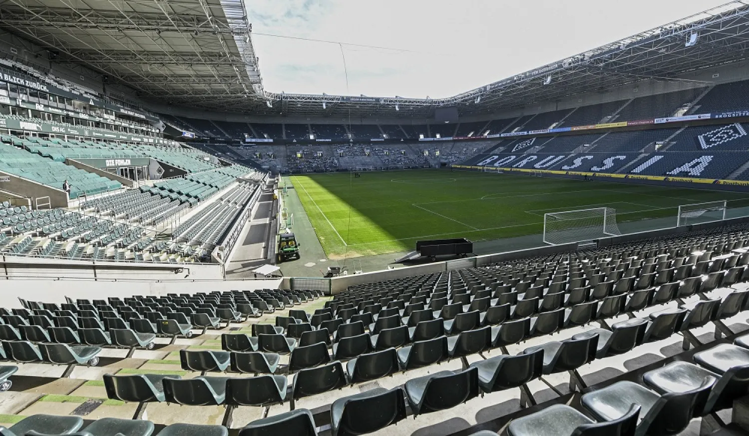 Empty seats are pictured at the stadium of German Bundesliga football club Borussia Mönchengladbach in Mönchengladbach, Germany, April 16, 2020. (AP)