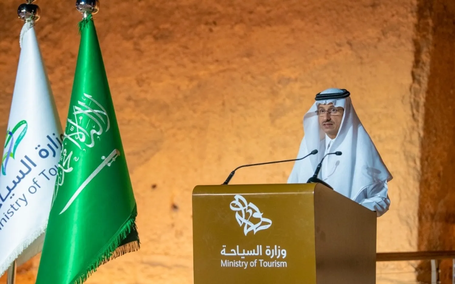 Saudi Minister of Tourism Ahmed Al-Khatib announces a strategy to develop human capital in the tourism sector. (Asharq Al-Awsat)