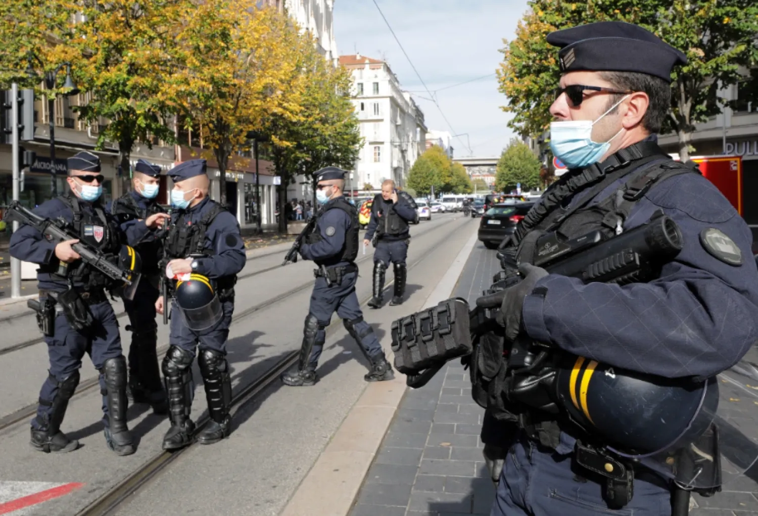 Security forces guard the area after the reported knife attack at Notre Dame church in Nice. [Eric Gaillard/Reuters]