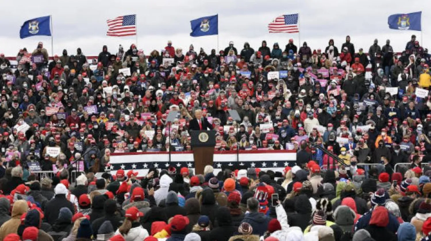 US President Donald Trump speaks at a campaign rally at Oakland County International Airport, Friday, Oct. 30, 2020, in Waterford Township, Mich. (AP Photo/Jose Juarez)