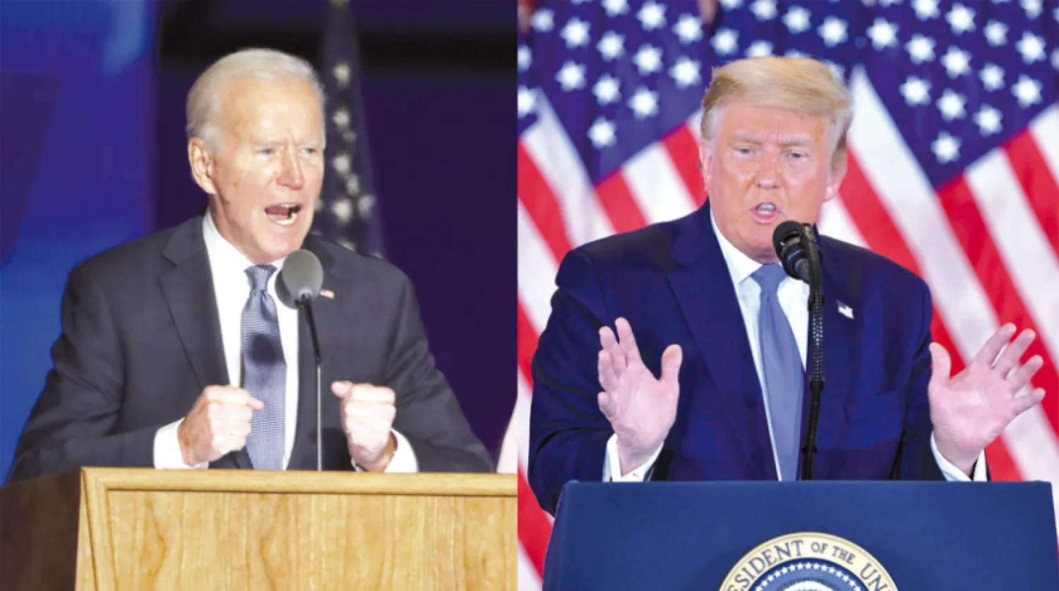 Trump ve Biden sandıklar kapandıktan sonra basın toplantılarında (AFP / EPA)